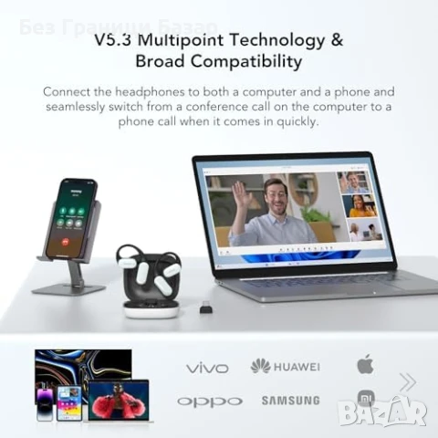 Нови Open Ear Bluetooth 5.3 Слушалки + USB Донгъл, 45 часа Батерия, снимка 9 - Bluetooth слушалки - 51147181