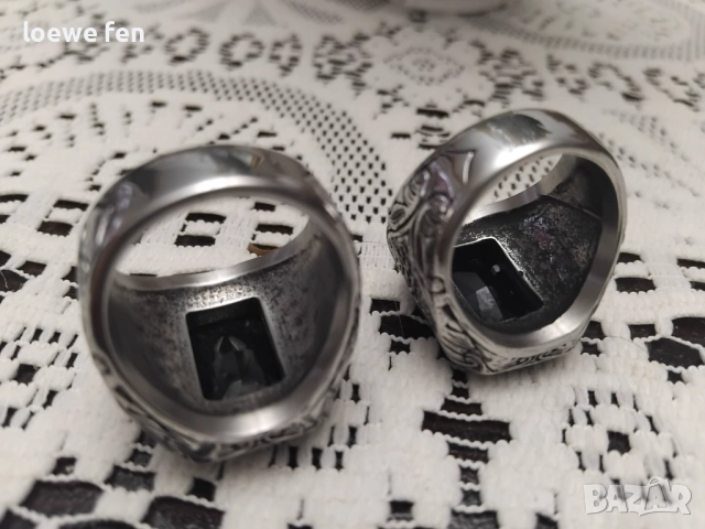 Голям красив мъжки пръстен неръждаема стомана с правоъгълен черен камък, снимка 3 - Пръстени - 52672263