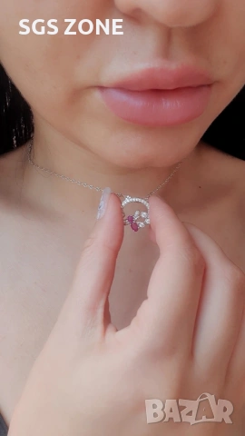 Сребърна висулка със сапфир и рубин от Тайланд, снимка 7 - Колиета, медальони, синджири - 53439507