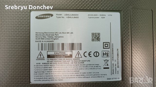 Samsung 40JU6400W със счупен екран-Захранване BN44-00806A/Main Board BN62-00726A/T-Con BN41-02297, снимка 2 - Части и Платки - 34602609