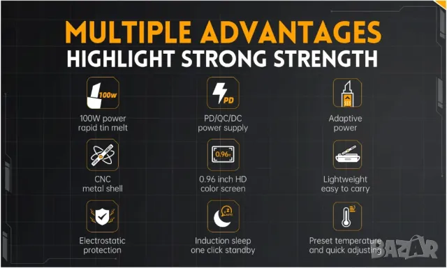 Преносим интелигентен поялник FNIRSI HS-02B / черен, снимка 4 - Поялници и запояване - 49823302