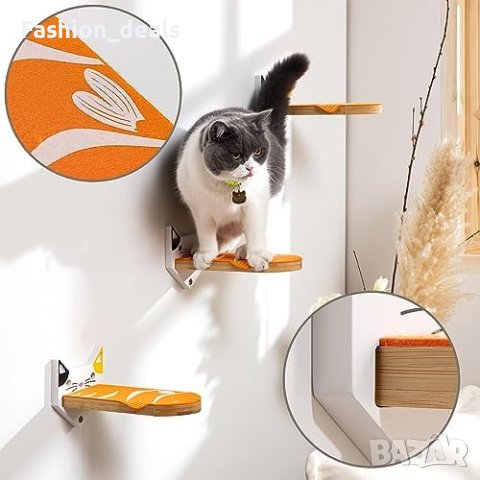 Нов Комплект 3 рафта за катерене на котки за стена Дървени стъпала , снимка 4 - За котки - 42458873