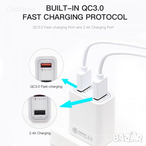 Двойно USB бързо зарядно устройство 30 W QC (3.0 & 5V 2.4A), снимка 4 - Оригинални зарядни - 40053017