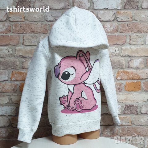 Нов детски суичър с дигитален печат Розов Стич (Stitch) в цвят бял меланж, снимка 3 - Детски анцузи и суичери - 42730185