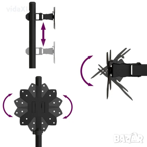 vidaXL Стойка за два монитора черна стомана VESA 75/100 мм, снимка 7 - Стойки, 3D очила, аксесоари - 56147324