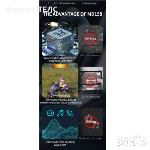 Геймърски слушалки STELS MD157, True Wireless, Bluetooth, Touch Control, Сив, снимка 11 - Безжични слушалки - 41515170