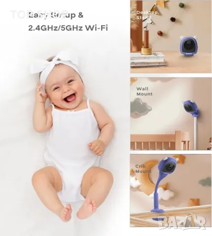 BOOPOO Smart Baby Monitor 2K, нощно виждане,откриване на плач,2.4/5GHz, снимка 8 - Бебефони - 49731255