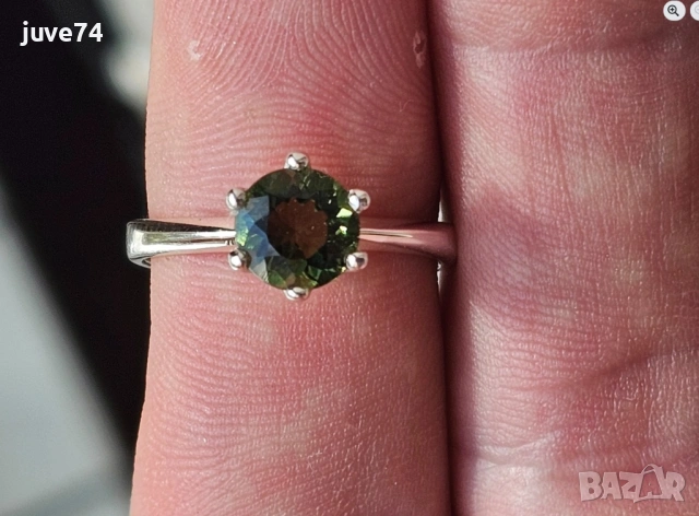СРЕБЪРЕН ПРЪСТЕН С ФАСЕТИРАН МОЛДАВИТ (ЧЕХИЯ), снимка 7 - Пръстени - 53629913