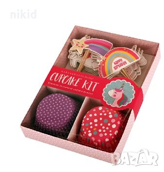 1 вид сет топери и кошнички капсули за мъфини кексчета Еднорог unicorn дъга