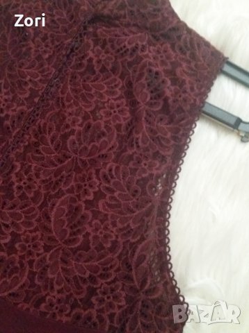 ТЪНИЧКА рокля суинг с дантела в цвят бордо, снимка 6 - Рокли - 41686709