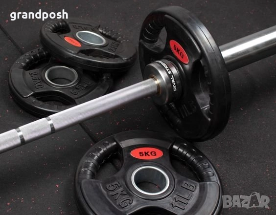 Олимпйски лост ф50 с лагери 20 кг + 105 кг тежести с дръжки топ цена, снимка 5 - Фитнес уреди - 52216163