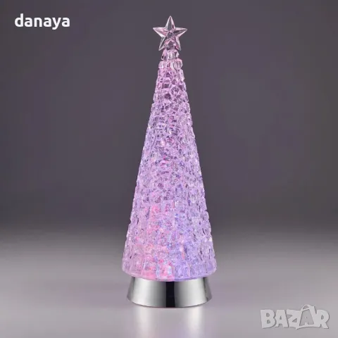 5427 Светеща коледна елха с въртящи се брокатени частици и Led светлини, 32 см, снимка 3 - Декорация за дома - 47801554