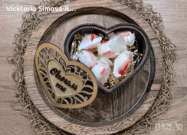 Дървени: Роза, Роза с  кутия и Кутия сърце за бонбони/бижу, снимка 6 - Декорация за дома - 48982019