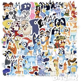 Блуи и Бинго Bluey and Bingo 50 бр самозалепващи лепенки стикери за украса декор картонена торта др, снимка 2 - Други - 42447202