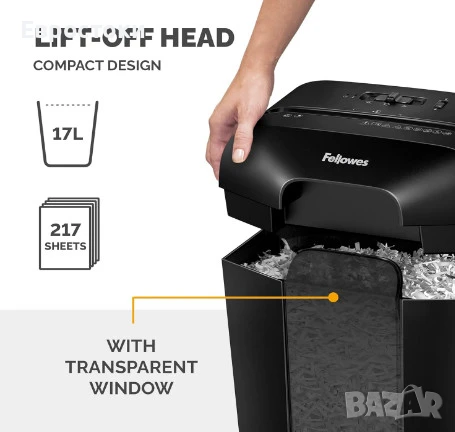 Шредер Fellowes Powershred LX50, унищожител на документи, карти, до 9 листа, 17 L, защита DIN P-4, снимка 6 - Ученически пособия, канцеларски материали - 50621367