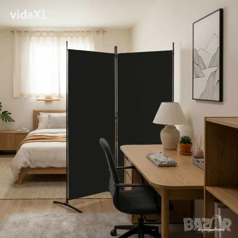 vidaXL Параван за стая, 2 панела, черен, 175x180 cм, плат, снимка 2 - Паравани - 56147231