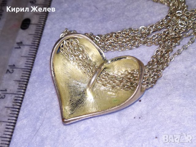 СТАРО ШАРМАНТНО СЪРЦЕВИДНО ПОСРЕБРЕНО МЕДНО ВИНТИДЖ КОЛИЕ 18180, снимка 3 - Колиета, медальони, синджири - 41752608