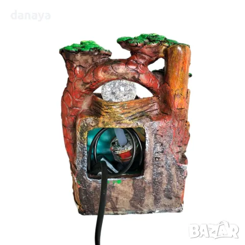 5548 Декоративен воден фонтан с водно колело водопад на ток с Led светлини, 20x16cm, снимка 5 - Декорация за дома - 48375655