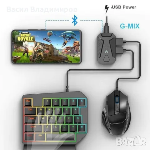 Комплект 5 в 1, Геймърска клавиатура и мишка за смартфон и таблет MOBILE GAME COMBO, снимка 3 - Клавиатури и мишки - 48627459