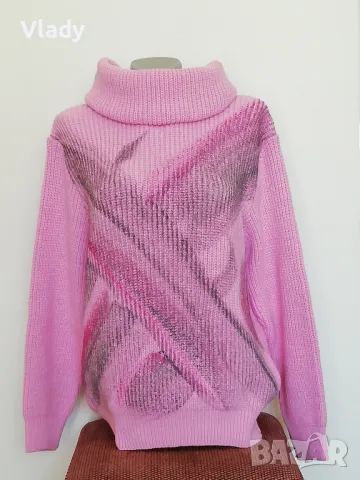 Розова топла блуза с поло яка, 50%мохер 