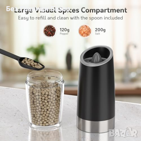 Нов Стилен Комплект Автоматични Мелници за Сол и Пипер със Стойка, снимка 4 - Други - 44583214