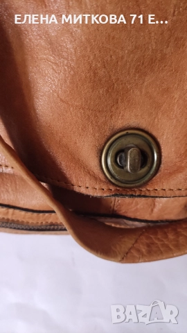 Pieces маркова пътна чанта от естествена кожа цвят коняк, снимка 10 - Чанти - 52324709