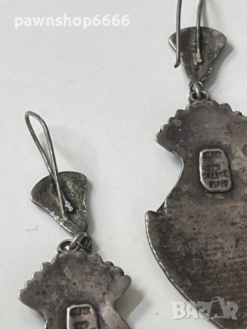 Винтидж сребърни обеци 925 проба с тюркоаз, снимка 5 - Обеци - 53794525