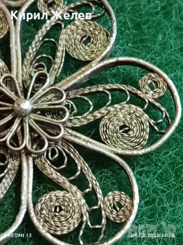 Сребърно цвете филигран, гранулация ръчна майсторска стара изработка 53052, снимка 3 - Колиета, медальони, синджири - 53411622