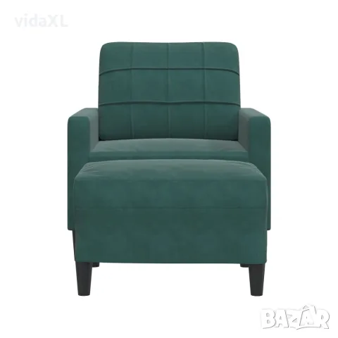 vidaXL Кресло с табуретка, тъмнозелено, 60 см, кадифе, снимка 3 - Дивани и мека мебел - 56148657
