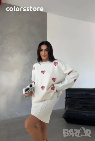 Дамски сет с пола Hearts white, снимка 2 - Комплекти - 47923057