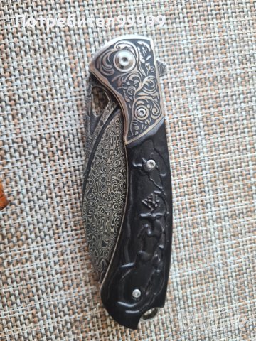  Сгъваем нож от дамаска стомана , снимка 6 - Ножове - 42277487