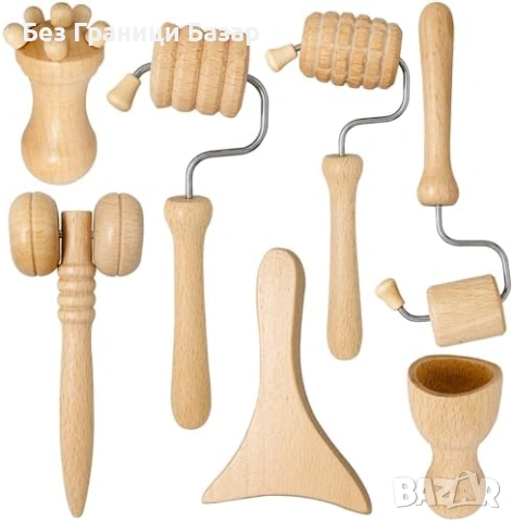 Нов 7 части дървен комплект за мадаротерапия и масаж на лице гуаша ролер