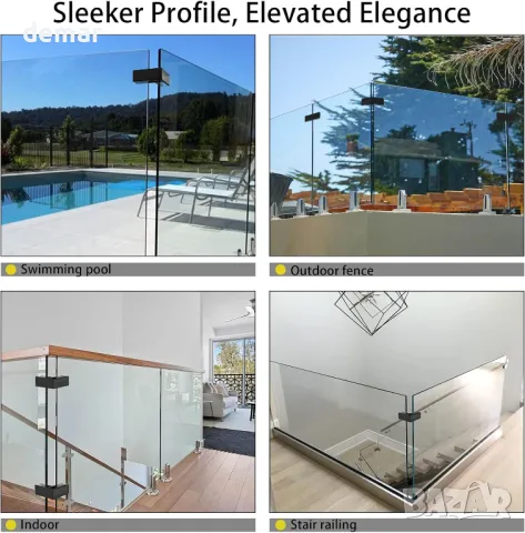 Cokritsm 4 броя скоби за парапет от стъкло към стъкло 10-12 mm, неръждаема стомана 304, 90 градуса, снимка 6 - Други стоки за дома - 49546603