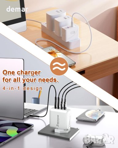 4 порта 75 W стенно бързо зарядно устройство, снимка 5 - Друга електроника - 42165320