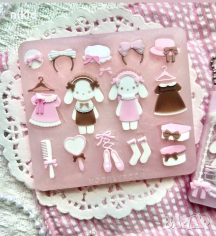 Плюшено зайче аксесоари балет балерина шапка рокля силиконов молд форма фондан смола 