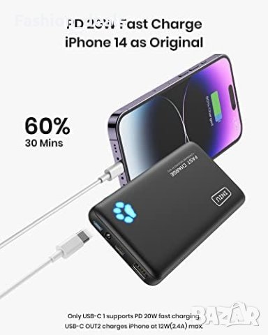 Ново Преносимо зарядно устройство 10000mAh 22,5W PowerBank USB C , снимка 6 - Външни батерии - 41652303