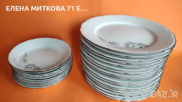 *Limoges France*чинии за основно и супа от блестящ бял порцелан платинен кант