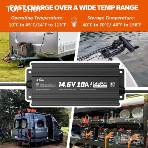 LiTime 12V (14.6V) 10A Зарядно устройство за 12 V литиева батерия IP67 Водоустойчива, снимка 6 - Друга електроника - 48762258