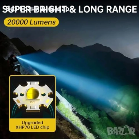 Нов мощен LED фенер 500000 лумена XHP70.2 акумулаторен IP67 USB-C, снимка 2 - Други стоки за дома - 53036152