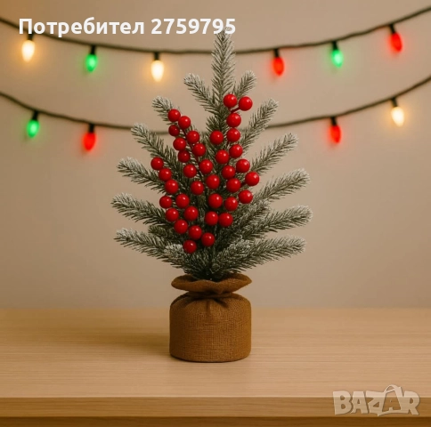 НОВО.Мини коледна елха със заснежени клонки и декоративни червени плодове ., снимка 3 - Други - 52670748