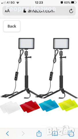 Neewer 2бр. Димируема 5600K USB LED видео светлина с регулируема стойка за статив и цветни филтри, снимка 1