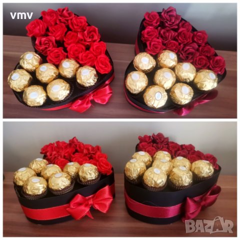 Кутия сърце декорирана с рози и бонбони фереро , снимка 3 - Декорация - 41809279