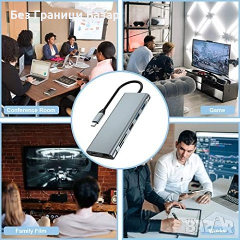 Нов 12 в 1 Мултифункционален USB C Хъб, 12 порта, Поддържа HDMI/DP, снимка 6 - Друга електроника - 44248893