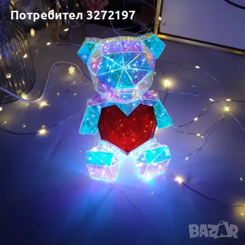 Ръчно изработена 3Д ЛЕД светеща скулптура на мече със сърце, снимка 4 - Декорация за дома - 47971929
