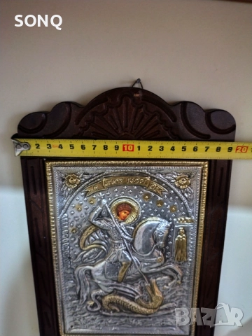 Стара Посребрена Икона На Свети Георги, снимка 8 - Икони - 52510957