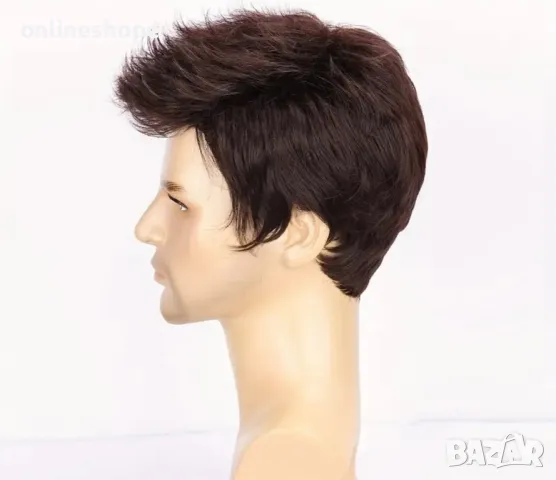 Мъжка перука - къса кафява коса – естествен вид , универсален размер , снимка 5 - Аксесоари за коса - 49826263