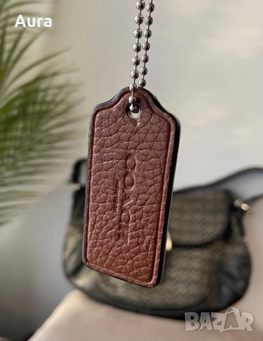 Authentic Coach Leather Hangtag Bag Charm Brown Pebbled Leather
