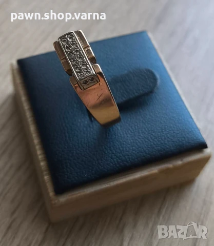 Масивен златен пръстен с фианити – проба 585, маркиран, снимка 3 - Пръстени - 50819146