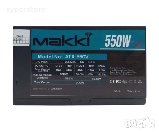 Захранване за настолен компютър Makki ATX550V 550W Тип Passive PFC 120mm Вентилатор, снимка 3 - Захранвания и кутии - 34499457
