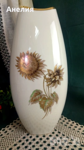 Ваза с цвят шампанско и слънчогледи-масивна, снимка 5 - Вази - 50571162